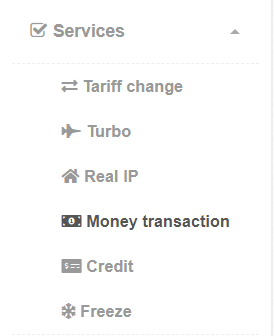 Services menu