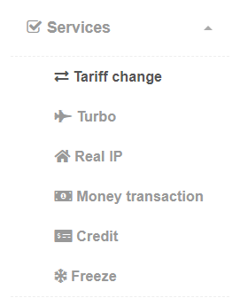 Services menu